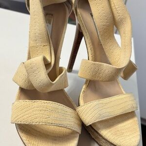 H by Halston Cream Heels with Textured Straps